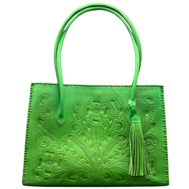 The Amy| Hand-Tooled Leather Tote Bag