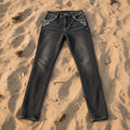 Women's Dark Gray Rhinestone Embroidered Elastic Denim Skinny Pants