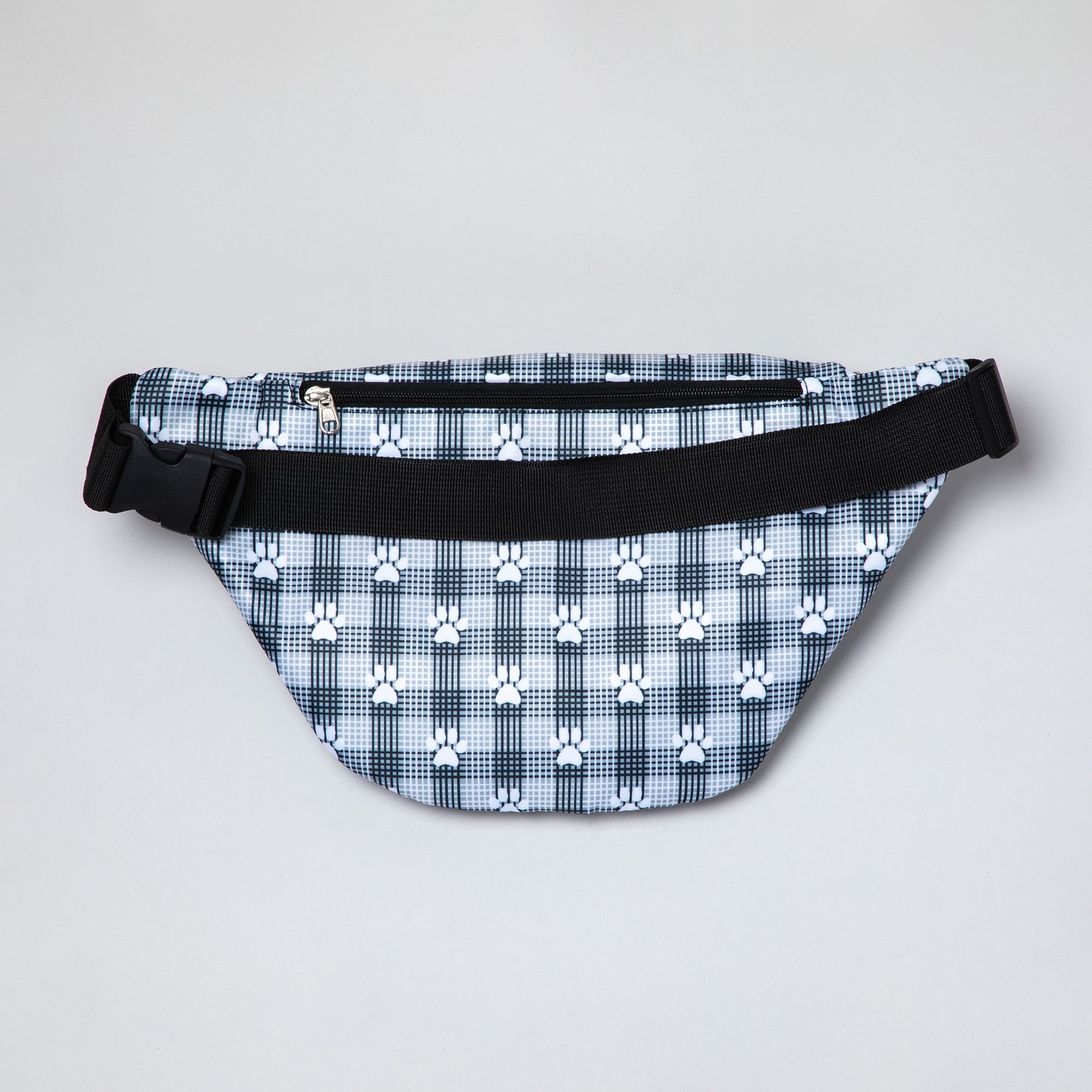 Plaid Paw Print Large Fanny Pack with 3 Zippered Pockets