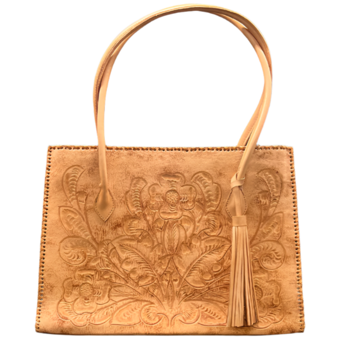 The Amy| Hand-Tooled Leather Tote Bag