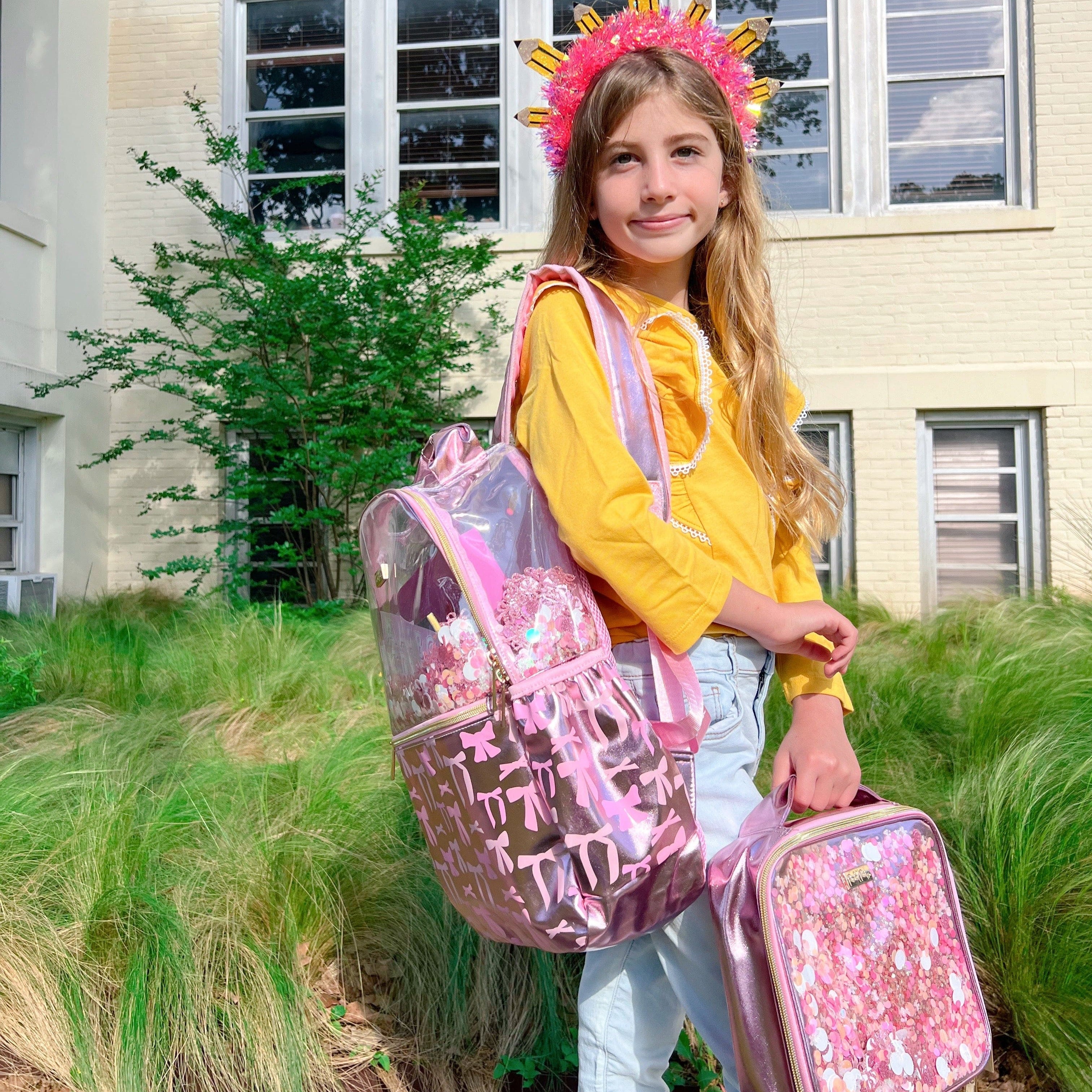 Pink Bow Confetti Clear Backpack