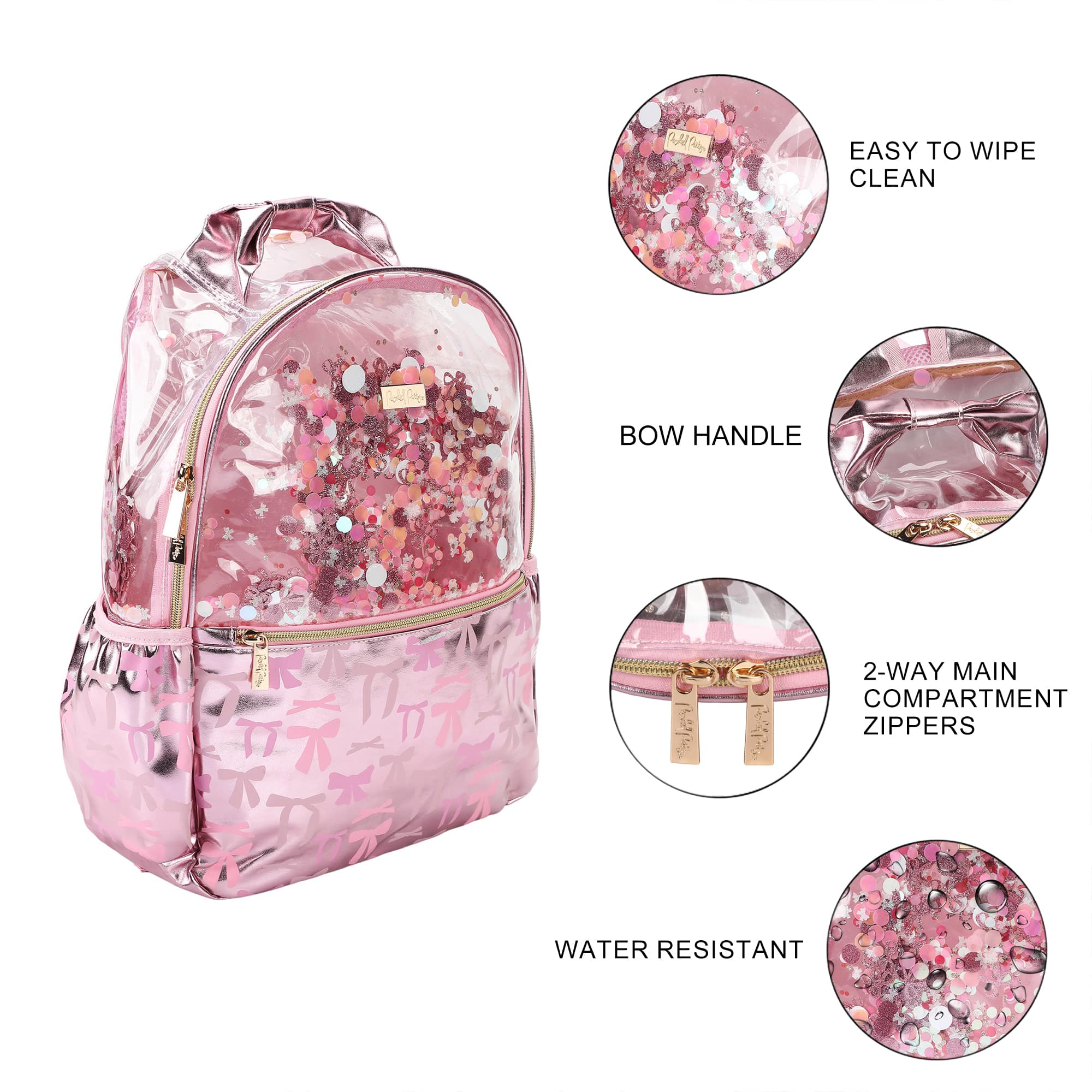 Pink Bow Confetti Clear Backpack