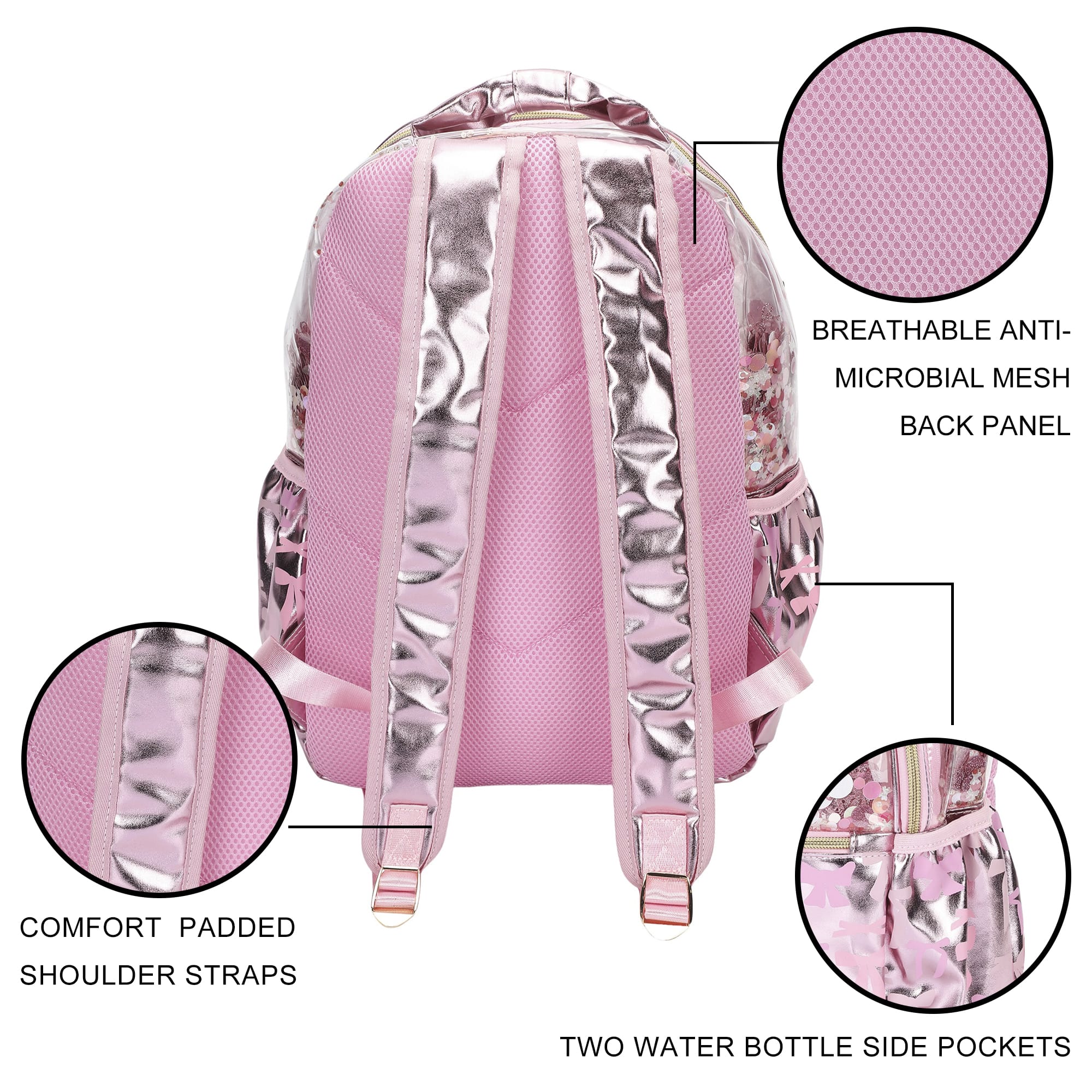 Pink Bow Confetti Clear Backpack