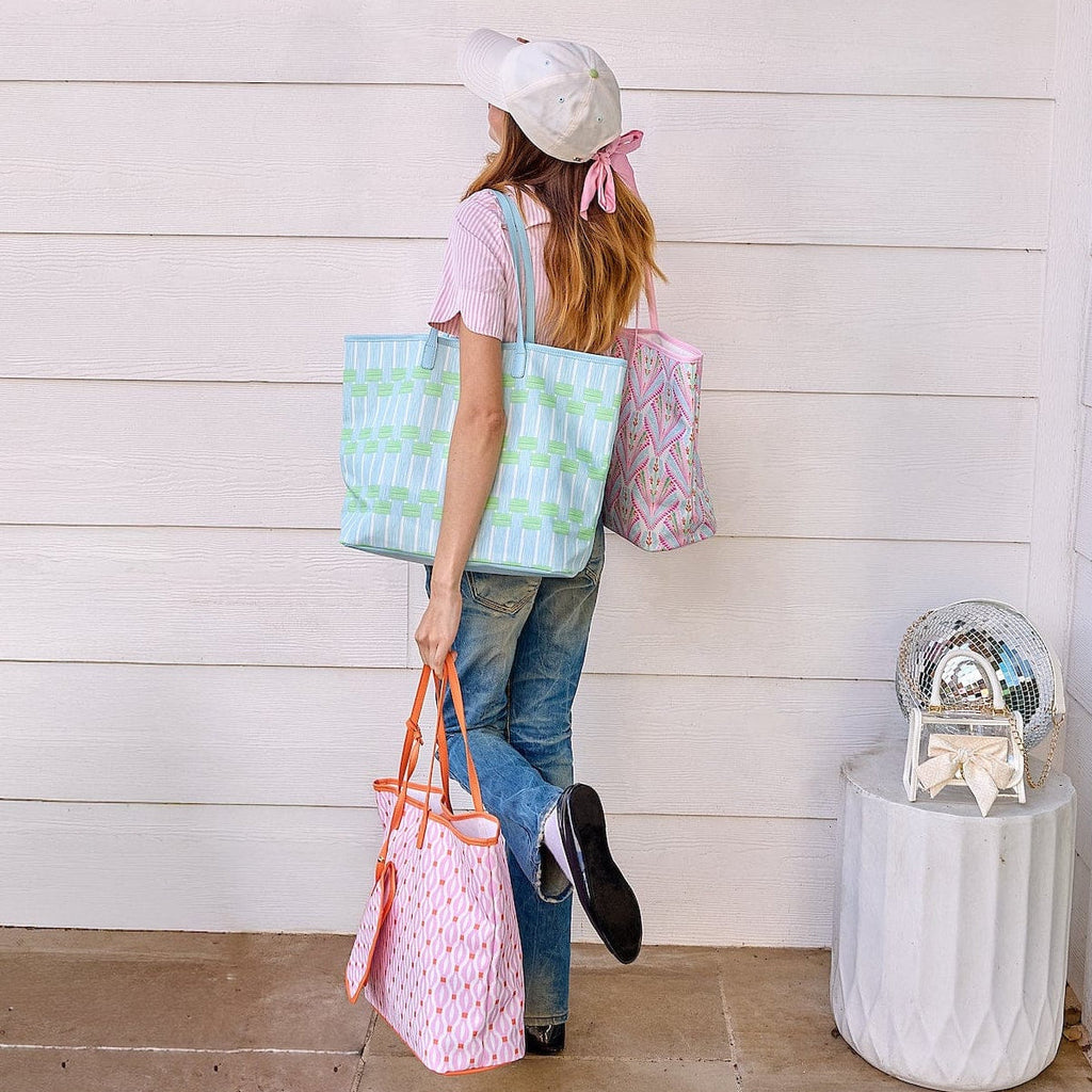 Blue Lattice Oversized Tote with Wallet