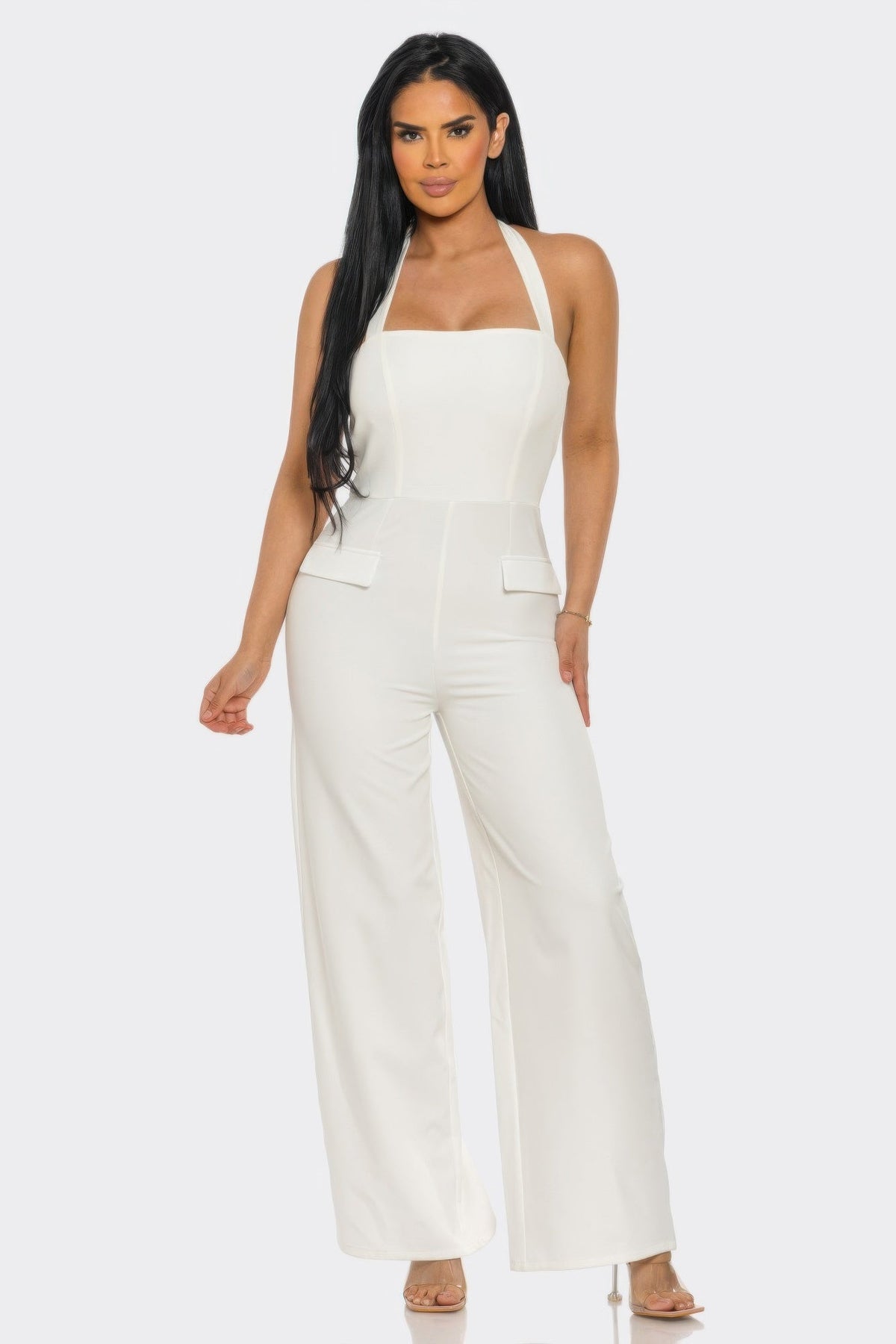 Halter Neck Jumpsuit With Back Zipper