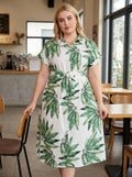 Plus Size Tropical Leaf Midi Dress