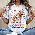 "Different is Beautiful" Artistic Giraffe T-Shirt – Autism Awareness Hearts & Puzzle Print, Premium 100% Cotton Neurodiversity Top, Soft Lived-In Heavyweight Women's Advocacy Wear, Made in USA
