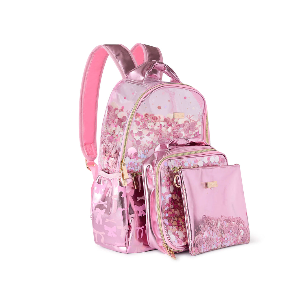 Pink Bow Confetti Clear Backpack
