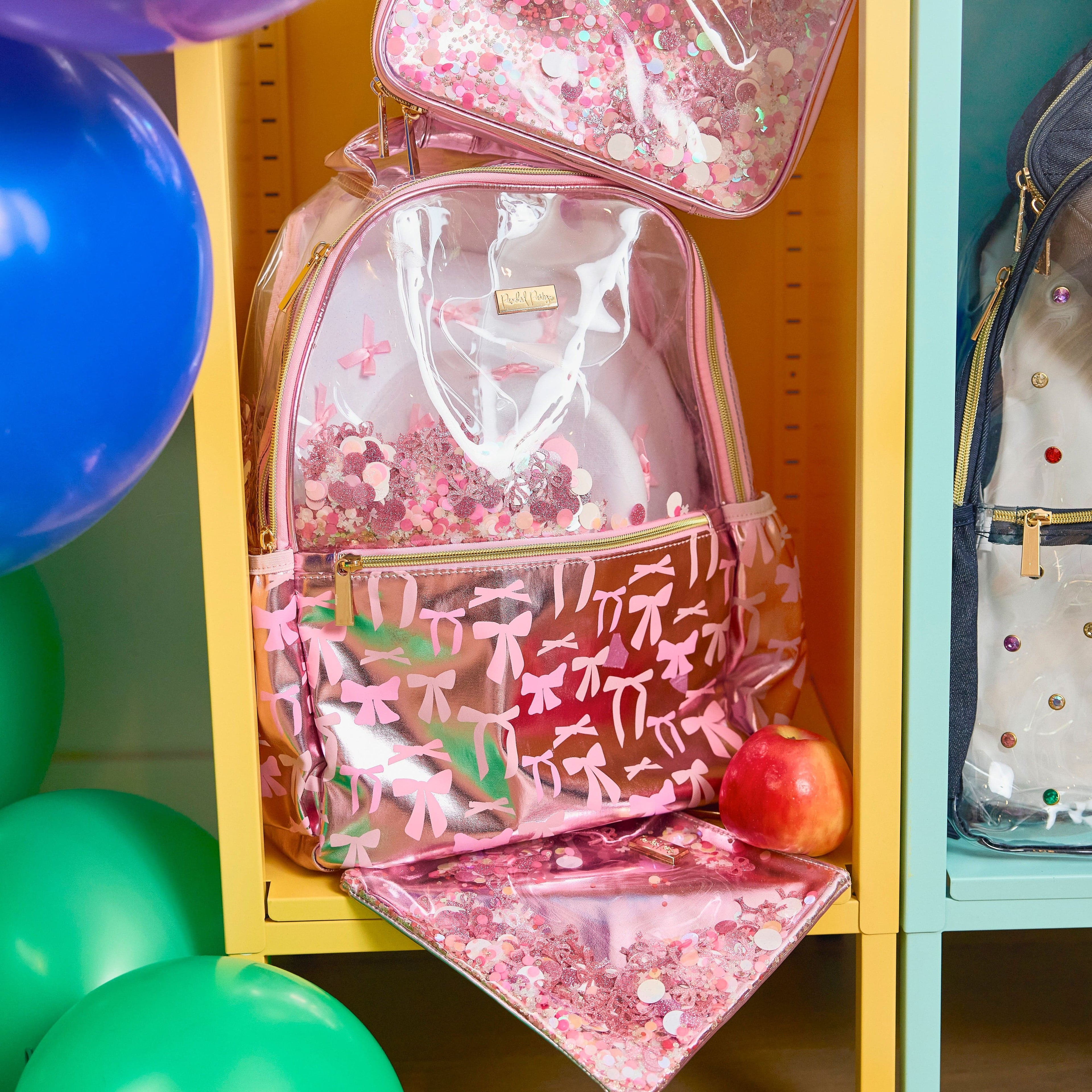 Pink Bow Confetti Clear Backpack