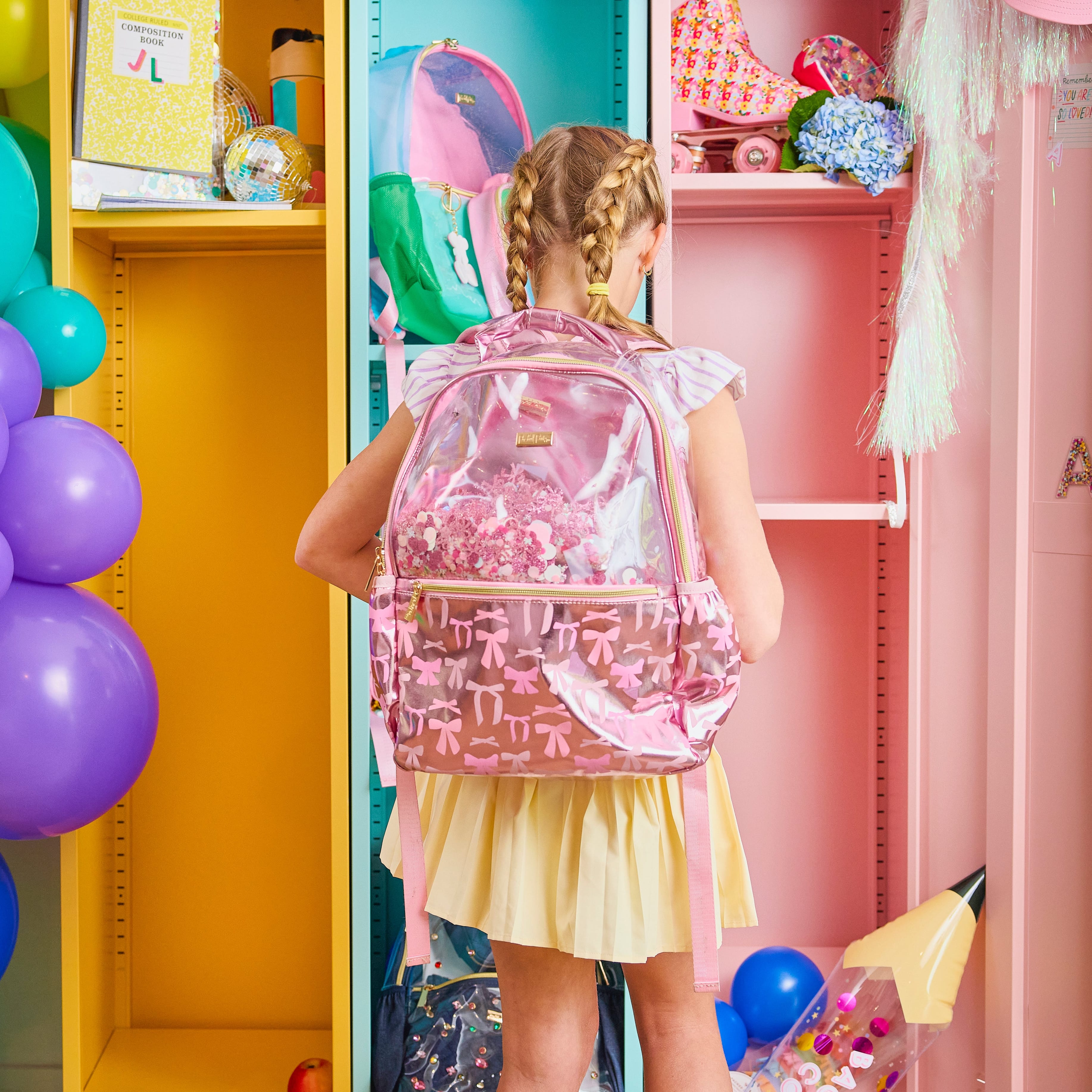 Pink Bow Confetti Clear Backpack
