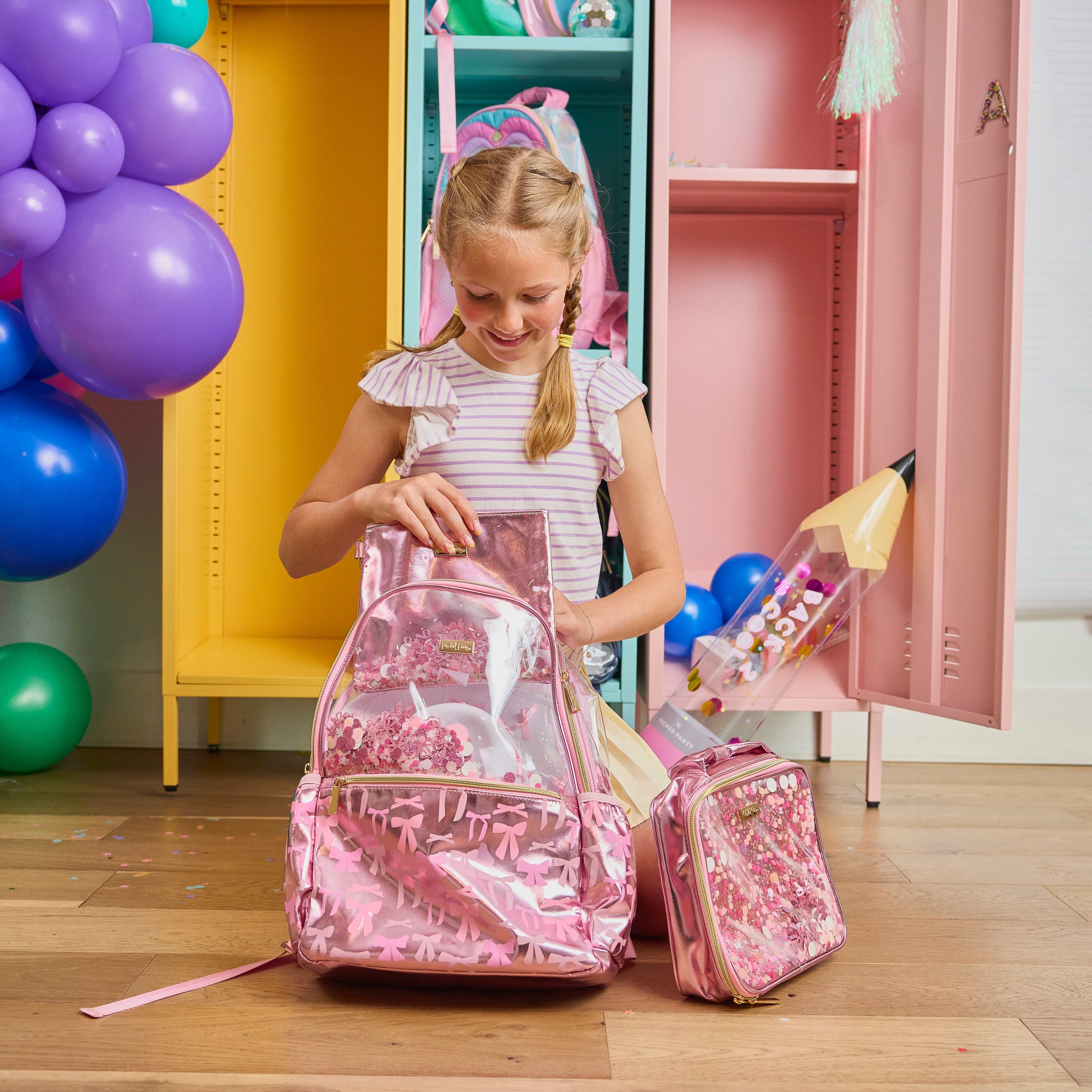 Pink Bow Confetti Clear Backpack