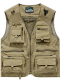 Men's Lightweight Tactical Cargo Vest - Multi-Pocket Breathable Mesh Outdoor Khaki 2XL