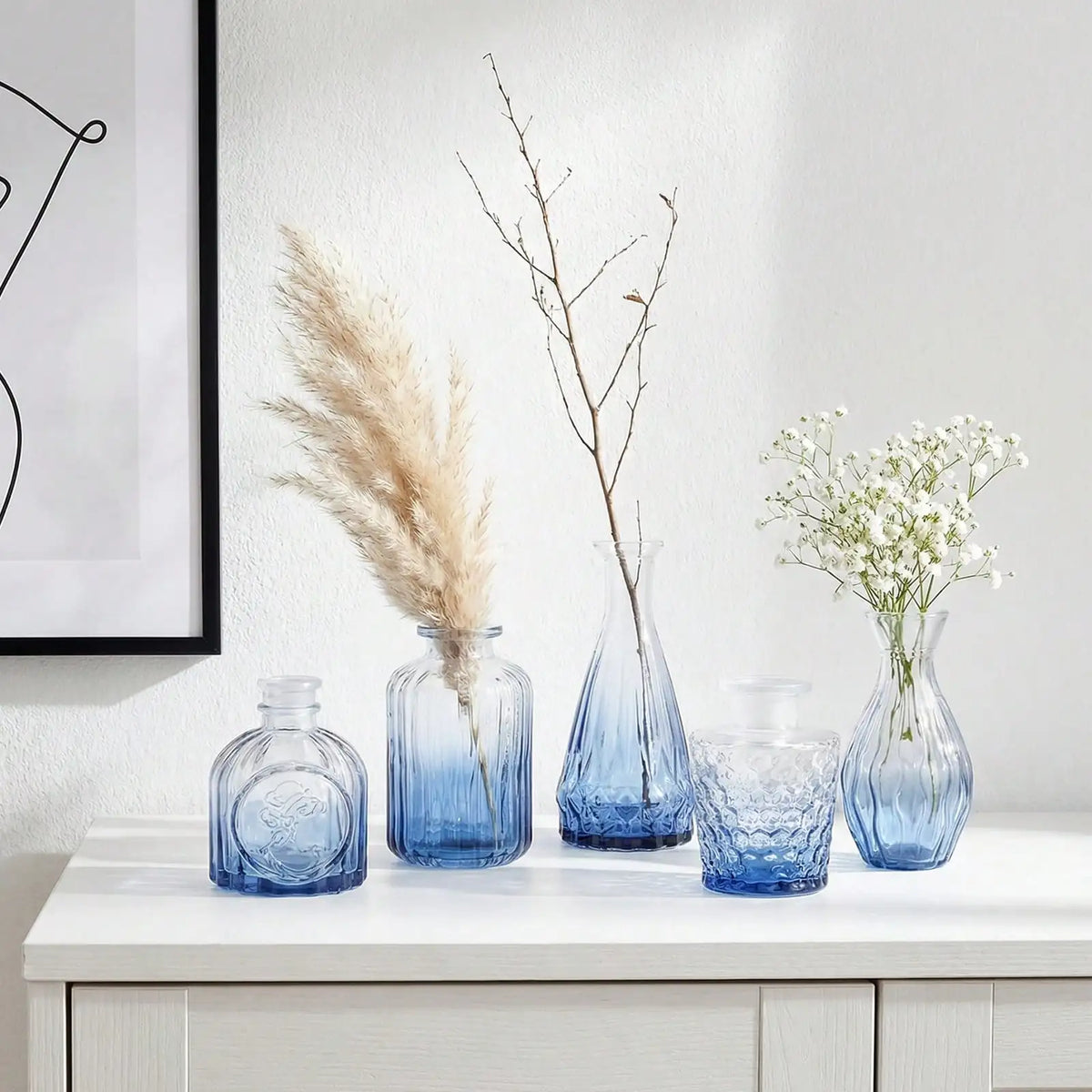 12 Pack Glass Bud Vase Set, Small Vintage Flower Vases for Centerpieces, Blue/Green/Pink Decorative Bottles for Wedding, Home, Table Decor, Mother's Day Gift