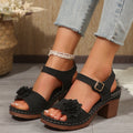 Women's Floral T-Strap Chunky Heel Platform Sandals