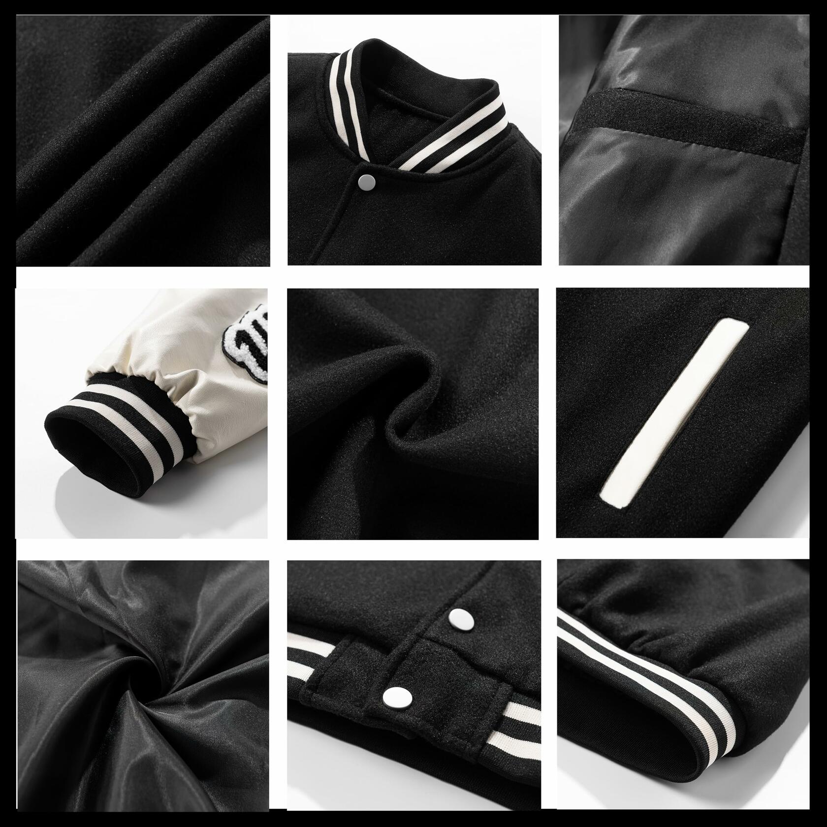 Crazyfire Mens Varsity Letterman Bomber Jacket Leather Sleeves Black Size S