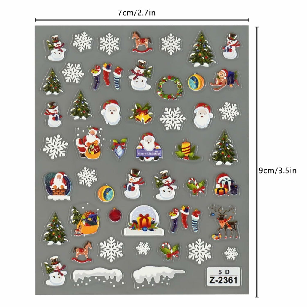 Namrec Christmas Nail Decals 5D Embossed Tree Santa Snowflake 2 Sheets