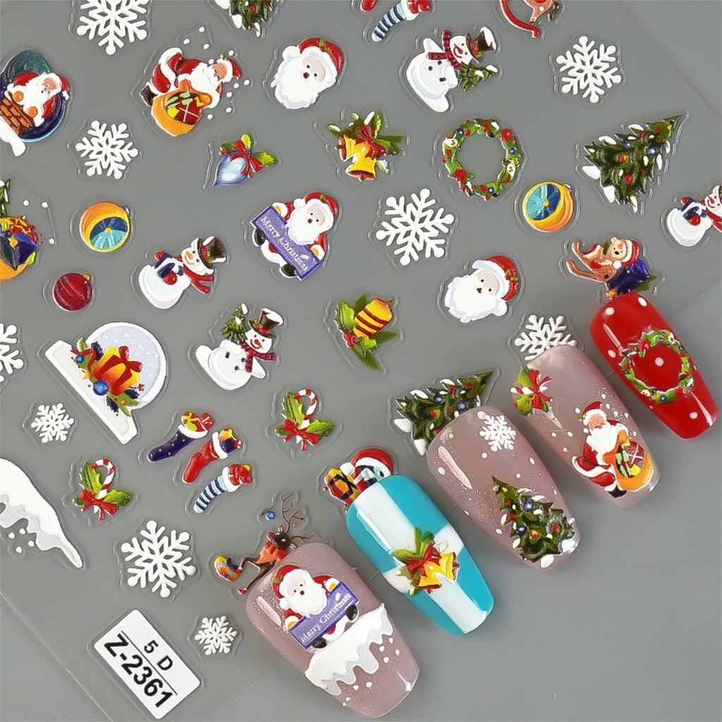 Namrec Christmas Nail Decals 5D Embossed Tree Santa Snowflake 2 Sheets