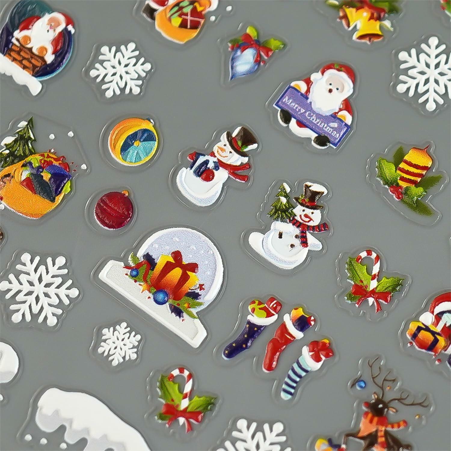 Namrec Christmas Nail Decals 5D Embossed Tree Santa Snowflake 2 Sheets
