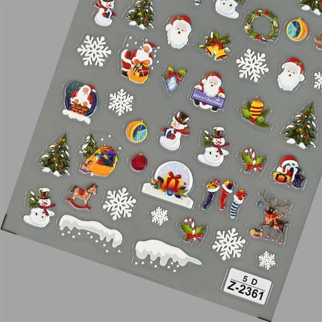Namrec Christmas Nail Decals 5D Embossed Tree Santa Snowflake 2 Sheets