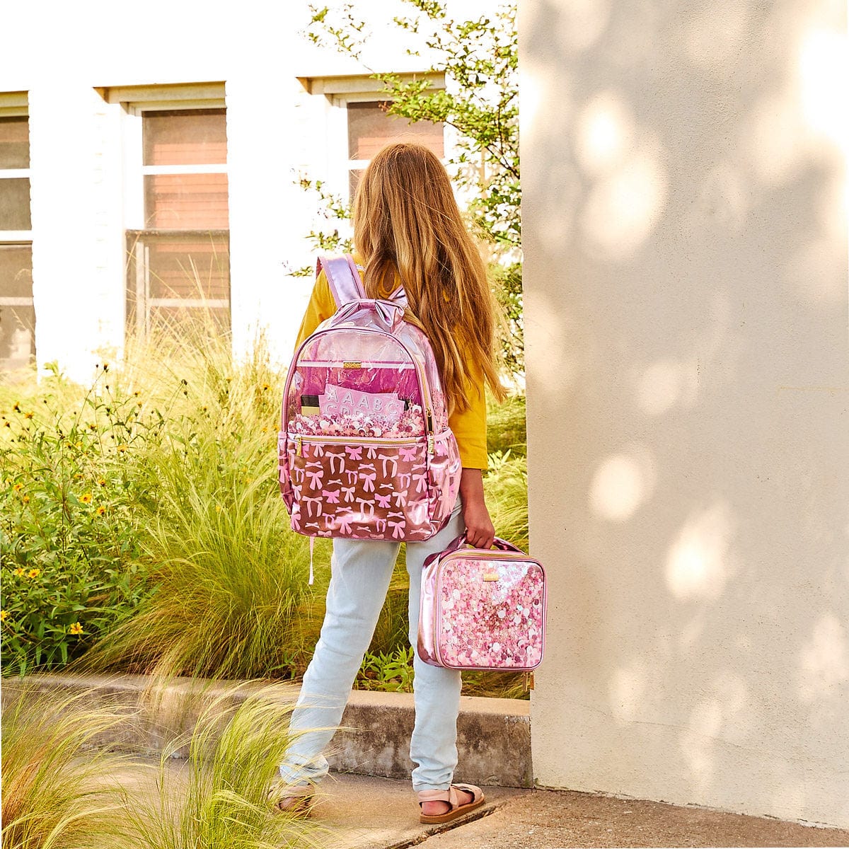 Pink Bow Confetti Clear Backpack